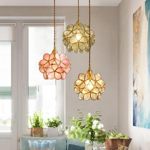 Vintage Flower pendant light Bedroom Living Room nordic glass pendant light LED stained hanging lights for dining room