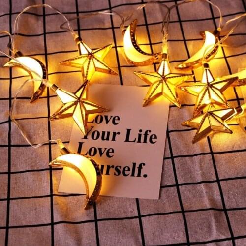 Moon LED String Lights Star Leds Light for Children Bedroom Wall Decoration Fashion Ramadan Home Party Window Decors Guirlande
