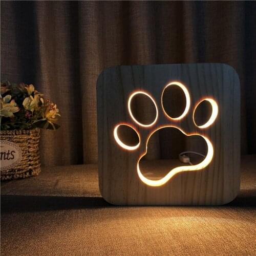 LED Solid Wood Carving Cats Paw Night Light USB Plug-in Heating White Table Lamp Creative Decoration Ornaments Holiday Gift