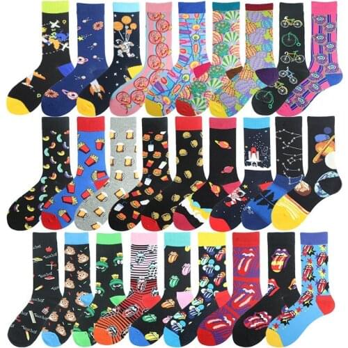 Hip Hop Personality Happy Design Funny Socks Men Outdoor Antiskid Painting Style Astronauts Harajuku Socks Cartoon Casual Unisex