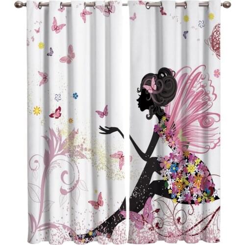 African Women Butterfly Girl Window Curtains Living Room Curtains Kitchen Decor Kids Room Curtain Window Treatment Valances