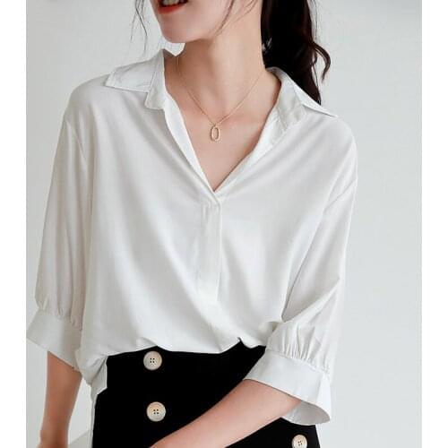 Summer Plus Size V-neck Chiffon Shirt 2021 Blusas New Short Sleeve Women Casual Loose Women Blouse Solid Pullover Clothing 10183