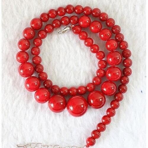 New fashion women red artificial coral round beads 6-14mm tower unique design chains necklace free shipping 18inch B666
