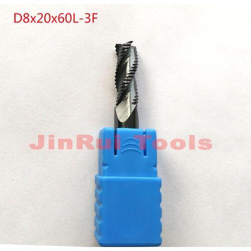 1pc 8mm D8*20*D8*60 HRC45 3 Flutes Solide Carbide Roughing End Mills CNC router bit milling cutter Tools knife fresa