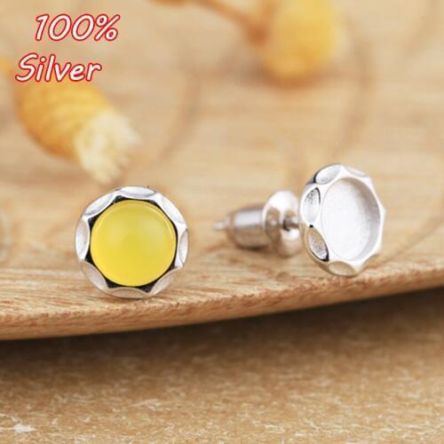 100% 925 Sterling Silver Color Plated Earrings Blank Turquoise Gemstone 5mm/6mm/7mm/8mm