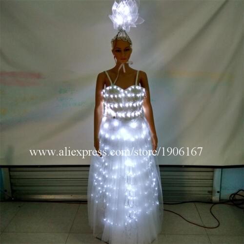 2 Sets Led Luminous Sexy Evening Party Dress Costume Light Up Stage Performance Clothes Wedding Dress For Club Bar Halloween