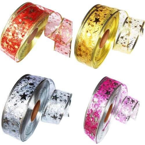 2 Yard Bling Star Printed Organza Ribbon For DIY birthday Christmas New Year Decoration Gift Handmade Crafts materials 38/50 mm