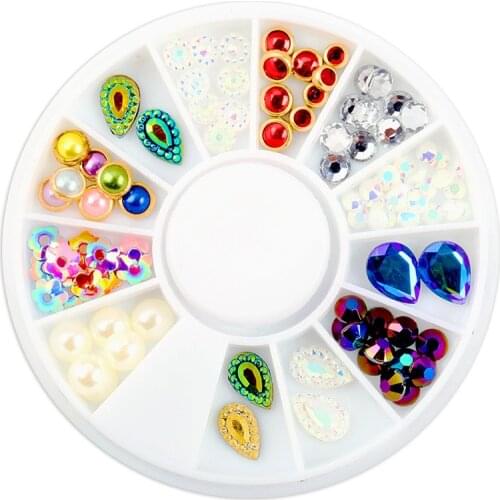 3D Water Drop Crystal Nail Decorations in Wheel Colorful Flat Bottom Nail Rhinestones Body Art Manicure Nail Decoration UV Gel