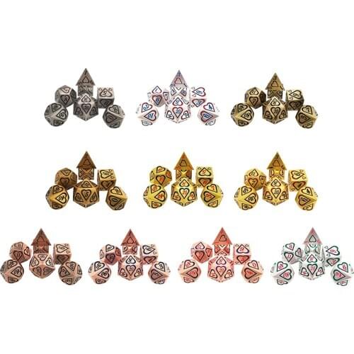 7x Heart Shaped Polyhedral Dice D4 D6 D8 D10 D12 D20 for MTG DND RPG Board Game