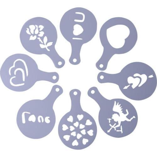 8pcs Valentine Printing Pattern Coffee Milk Template Mold Strew Spray Pad