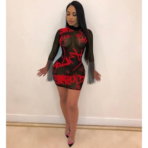 AHVIT Fashion Printed Hot Sale Skinny Women Dress Long Sleeve Autumn Winter Nightclub Bodycon Dress YD-Y8150