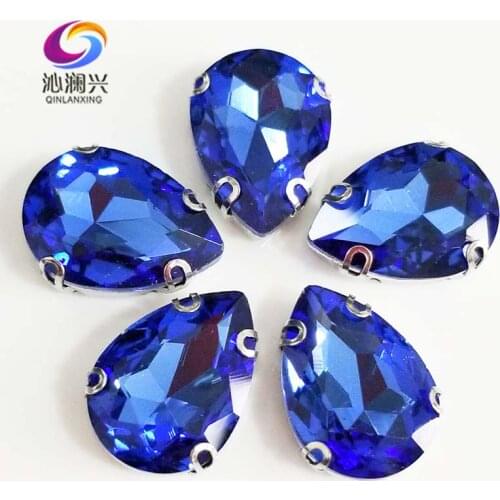 Anti hook Light blue DR shape High quality Glass Crystal flatback sew on claw rhinestones,Diy Clothing accessories SWSD11