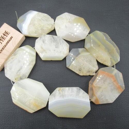 APDGG 15.5" 28x40mm-32x45mm White Faceted Grain Rough Agate Geode Druzy Freeform Slab Nugget Gems Stone Loose Beads Jewelry DIY