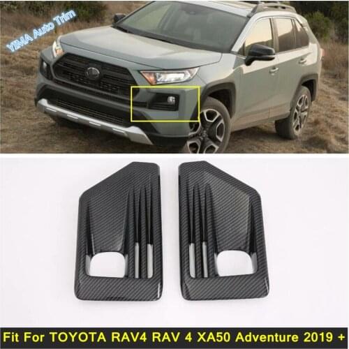 Car Styling Front Fog Lights Lamp Frame Cover Trim Chrome Carbon Fiber For TOYOTA RAV4 RAV 4 XA50 Adventure 2019 2020 2021