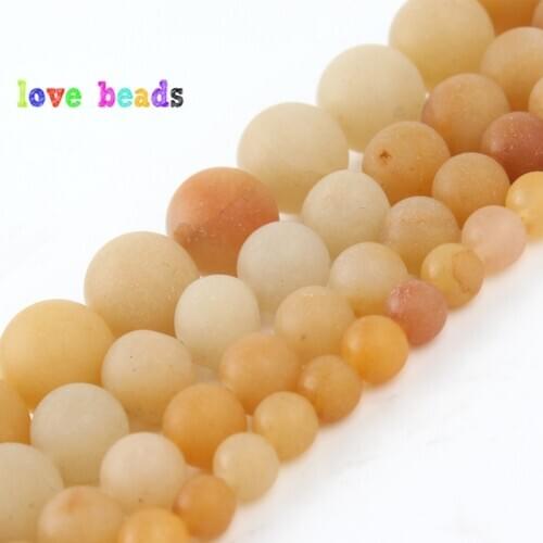Natural Matte Yellow Jades Stone Beads 4/6/8/10/12mm Round Loose Stone Beads for Jewelry Making DIY Bracelet 15"Minerals Perles