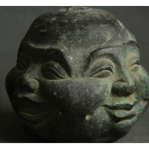 Zhao 4" Old China Bronze Four Face Moods Happy Laugh Maitreya Buddha Head Bust Statue