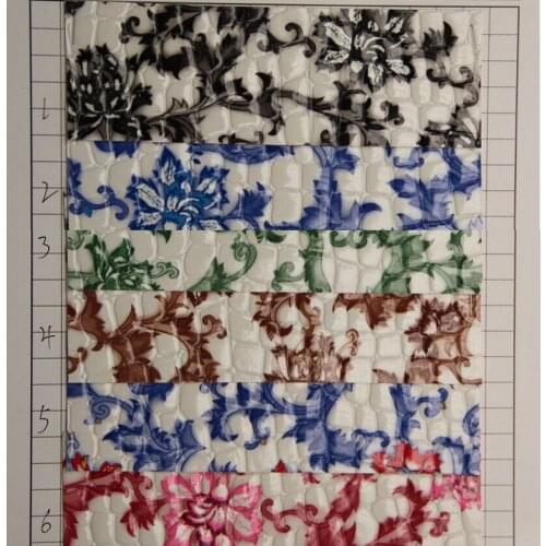 Cheap flower pinted stone grain synthetic PVC leather fabric/ high quality leather material/ decoration leather shiny wholesale