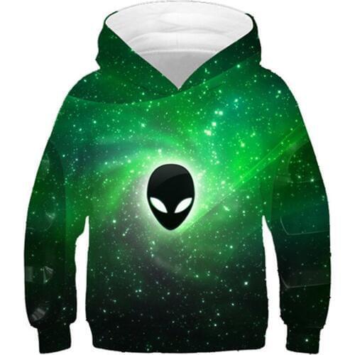 2020 Children Green Space Galaxy Design Hoodies Boys/Girl Funny Alien Ufo Printed 3D Sweatshirts Kids Hooded Clothes With Pocket
