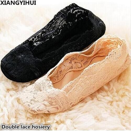 Two pairs of Summer Women Lace Socks Antiskid Invisible Liner Low Cut Socks Breathable Fashion Meias Calcetines Mujer popsocket