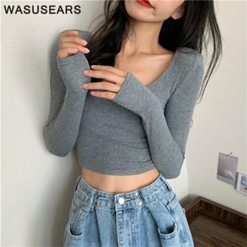 Round neck t shirt for women solid color t shirt women casual long sleeve crop top t shirt women black crop top t shirt autumn