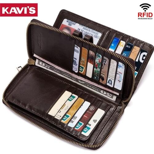 KAVIS New Mens Wallet Genuine Leather Coin Purse Long Designer Brand Wallets Clutch Leather Women Handbag Multiple Card Slots