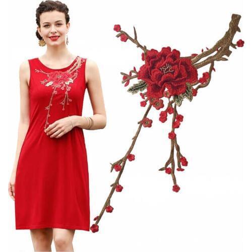 Red Embroidered Lace Neckline Collar Applique Trim DIY Sewing Clothing Dress Decorative Lace Fabric