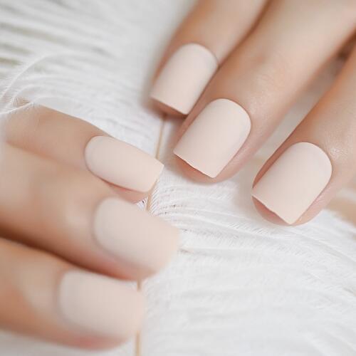 Frost Matte Surface Full Cover False Acrylic Artificial Nails Short Nude Color Nail Art Tips 24