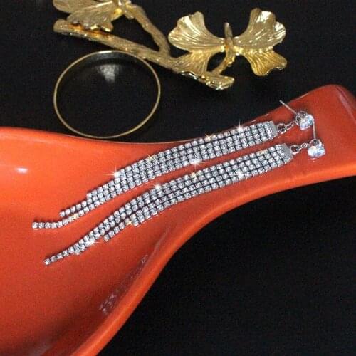 Fashion Long Tassel Full Rhinestone Drop Earrings for Women Bijoux Shiny Water Drop Crystal Dangle Earrings Jewelry Gifts