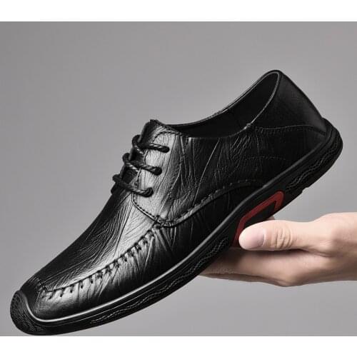 2021 Mens Genuine Leather Shoes Head Leather Soft Anti-slip Rubber Loafers Shoes Man Casual Real Leather Shoes