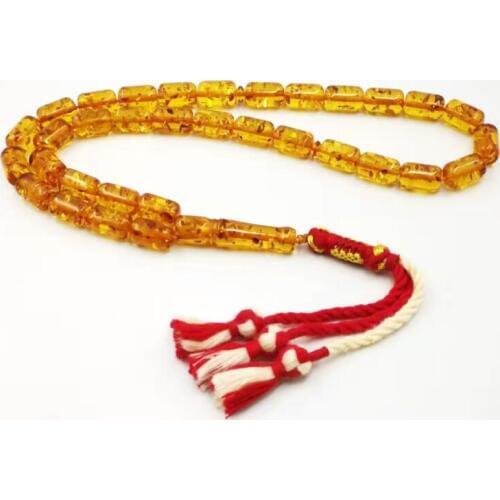 Ambers color Tasbih 33 Beads Mans Resin Muslim rosary Cotton tassel Islam Fashion bracelet Arabic Misbaha