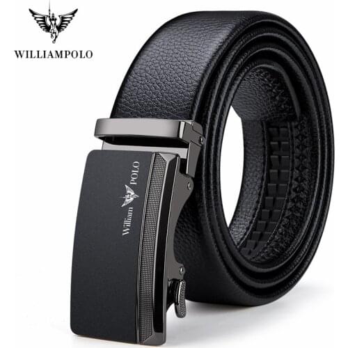 WILLIAMPOLO Men Belt Genuine Leather Automatic Buckle Luxury Brand Male Belts Strap Original Natural Cowskin Belts