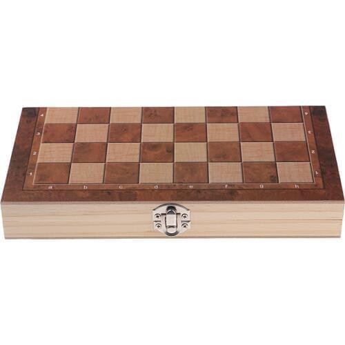 24x24cm Premium Folding Wood Chess Set Built in Storage & Round Extra Pieces