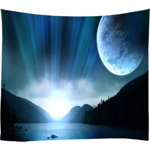 3D P Printing Tapestry Wall Hanging Bed Spread Beach Towel Table Cloth Yoga Mat Landscape Painting Moon landscape large size