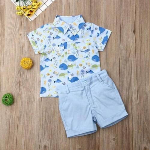 Summer new Clothing Sets boy Cotton casual childrens wear Baby Boys Dress shirt+ Shorts Pants 2 Pcs Clothes Sets
