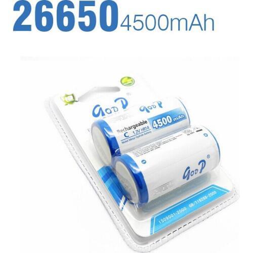 Original 2Pcs/lot BTY GOOP 26650 Rechargeable Battery NI-MH 1.2v 4500mAh Freeshipping