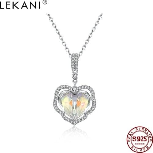 LEKANI Necklaces For Women 925 Sterling Silver Heart Shape Crystal Classic Jewelry Valentine Day Gift Prom Hot Sale 2021