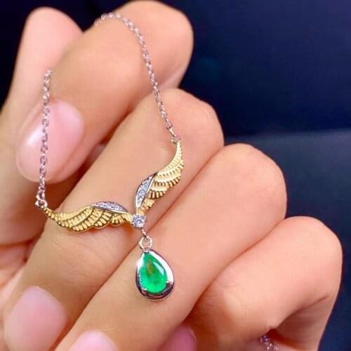 New natural emerald necklace 925 silver ladies necklace little angel style design exquisite and cute