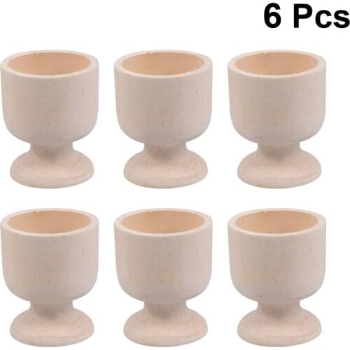 6pcs Mini Wooden Egg Holders Cup Shape Wooden Stable Durable Egg Tray Egg Stands for Breakfast Restaurant Kitchen