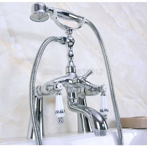 Polished Chrome Deck Mounted Bath Tub Faucet Bathroom Handheld Shower Faucet Mixer Taps tna102