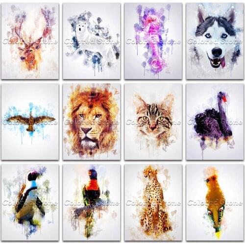 5D Full Square Diamond painting embroidery Cross stitch deer wolf lion leopard swan cat 3D DIY Round Drill Drawing mosaic L134