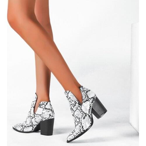 Snakeskin Short Boots Martin Boots 2021 Womens Ankle Boots Chunky Heel High Heel Print Chelsea Side Opening Winter Shoes 36-43