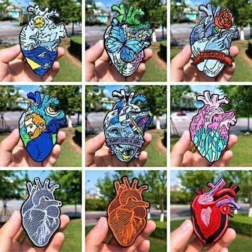 Prajna 9 Heart Design Patches Van Gogh Butterfly Rose Embroidery Patches For Clothing DIY Stripe Iron On Patches On Jacket Cloth