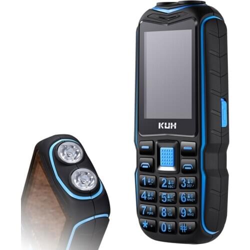 KUH Rugged Outdoor Cell Phone Large Battery Super Long Standby Power Bank Vibration Bluetooth Dual Torch Shockproof Loud Sound