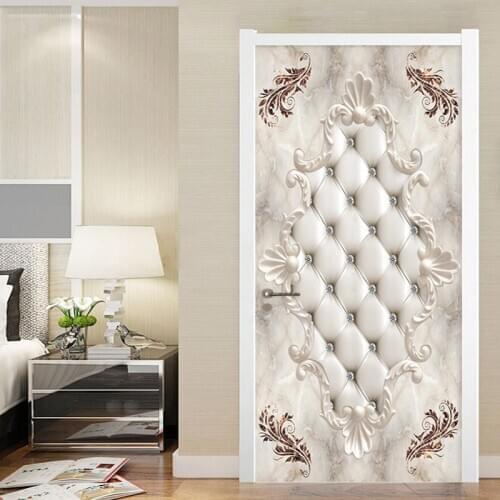 PVC Door Sticker European Style Marble Wallpaper Living Room Bedroom Door Poster Decor Self-Adhesive Waterproof 3D Mural Sticker