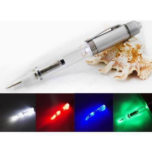 200X Mental Economic Versatile Led Light Pen Penlight for Nighttime Writing Black Ink Red White Blue Green Color Light Handy Pen