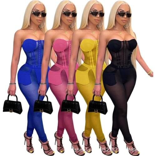 Sexy Women Jumpsuits Off Shoulder Strapless Skinny Fitness Party Night Clubwear Long Jumpsuit Romper For Women