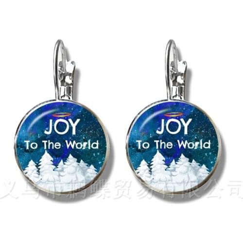 Santa Claus 16mm Glass Dome Earrings For Women Girls Jewelry Merry Christmas Silver Plated Earrings Accessories Xmas Gift