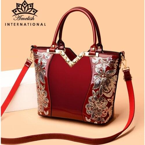 AMELISH Flowers Embroidery Diamonds Shoulder Bags for Women Luxury Designer Fashion Handbag Office Lady Evening Party Totes