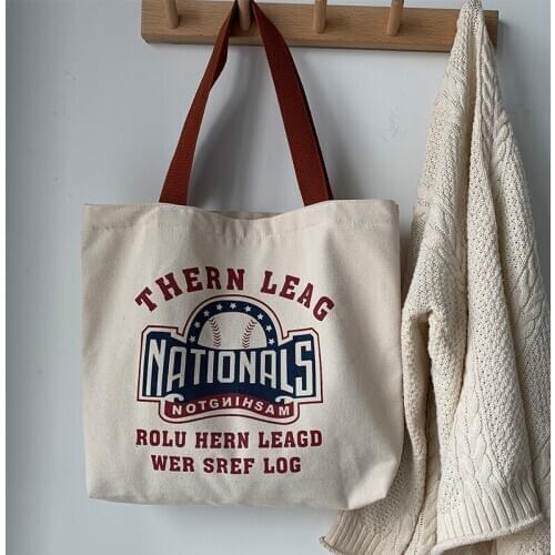 Women Canvas Shopping Bag Ins Letters Print Female Cotton Cloth Shoulder Bag Eco Handbag Tote Reusable Grocery Shopper Bags