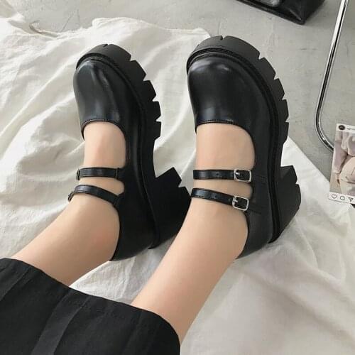 Spring Platform Leather Shoes Women Flats Casual Oxford Loafers Thick Bottom Ladies Wedge Lolita Shoes Mary Jane Women Moccasins